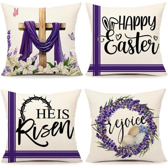 Other - Easter Throw Pillow Covers 18 x 18 Inch Set of 4, He is Risen